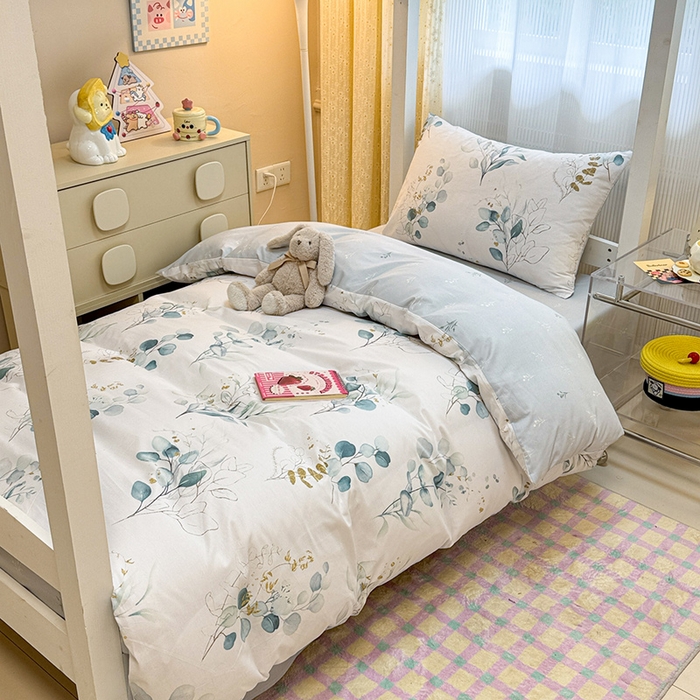 小懒猪 2025新款ins风小红书同款卡通小清新13372全棉纯棉AB版学生上下铺三件套 枝蔓云舒