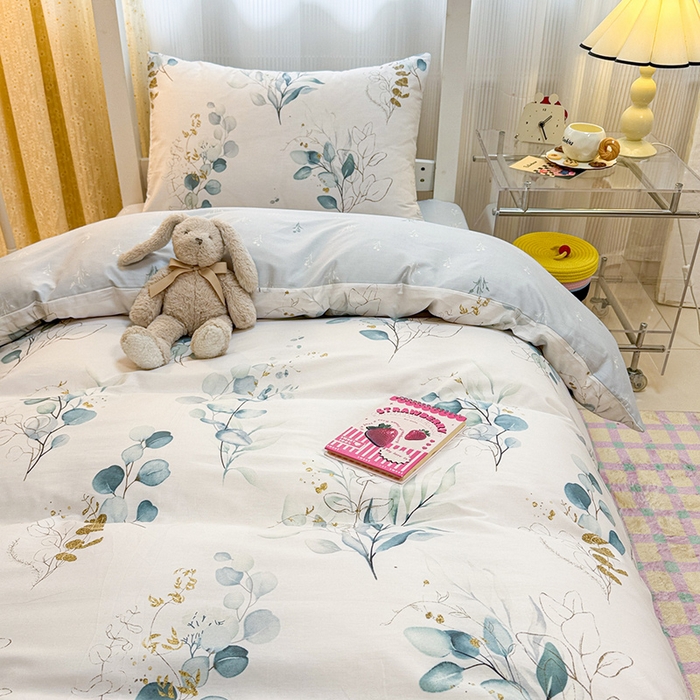 91家纺网 家纺一手货源 找家纺 小懒猪 2025新款ins风小红书同款卡通小清新13372全棉纯棉AB版学生上下铺三件套 枝蔓云舒