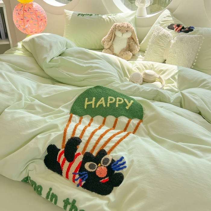 91家纺网 家纺一手货源 找家纺 （总）韩巢家纺 2025新款毛巾绣四件套超柔水洗棉学生宿舍床上三件套（提供卖家秀）