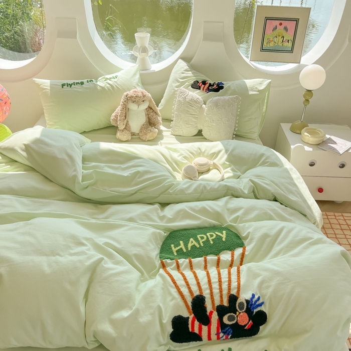 91家纺网 家纺一手货源 找家纺 （总）韩巢家纺 2025新款毛巾绣四件套超柔水洗棉学生宿舍床上三件套（提供卖家秀）