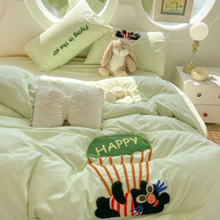 91家纺网 家纺一手货源 找家纺 （总）韩巢家纺 2025新款毛巾绣四件套超柔水洗棉学生宿舍床上三件套（提供卖家秀）