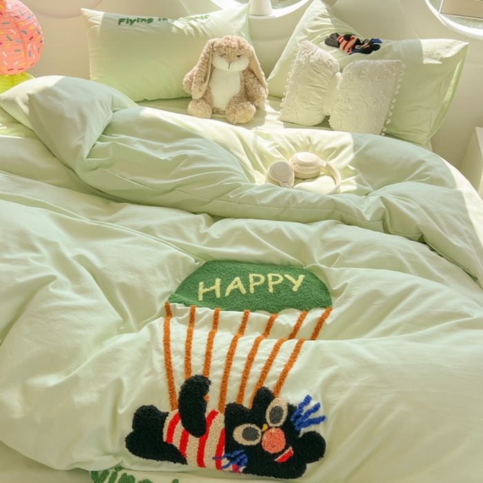 91家纺网 家纺一手货源 找家纺 （总）韩巢家纺 2025新款毛巾绣四件套超柔水洗棉学生宿舍床上三件套（提供卖家秀）