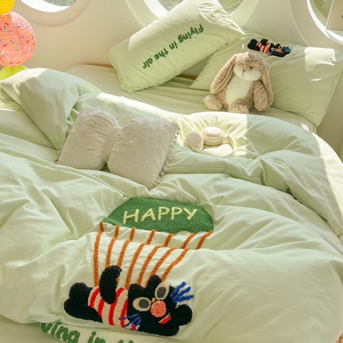 91家纺网 家纺一手货源 找家纺 （总）韩巢家纺 2025新款毛巾绣四件套超柔水洗棉学生宿舍床上三件套（提供卖家秀）