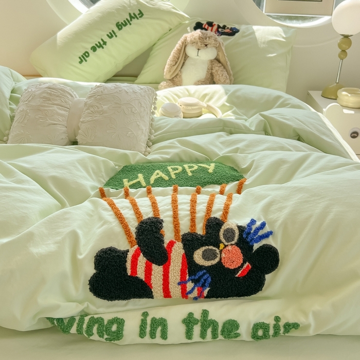 91家纺网 家纺一手货源 找家纺 （总）韩巢家纺 2025新款毛巾绣四件套超柔水洗棉学生宿舍床上三件套（提供卖家秀）