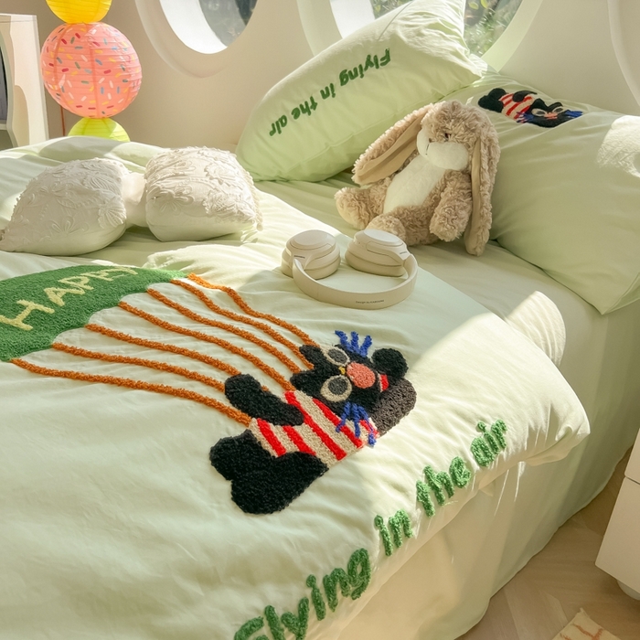 91家纺网 家纺一手货源 找家纺 （总）韩巢家纺 2025新款毛巾绣四件套超柔水洗棉学生宿舍床上三件套（提供卖家秀）