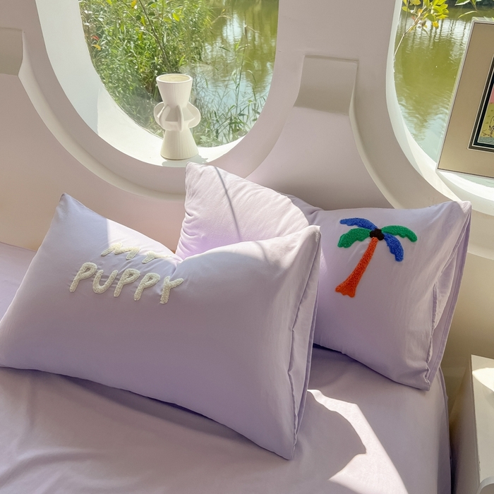 91家纺网 家纺一手货源 找家纺 韩巢家纺 2025新款毛巾绣四件套超柔水洗棉学生宿舍床上三件套（提供卖家秀） 椰子树