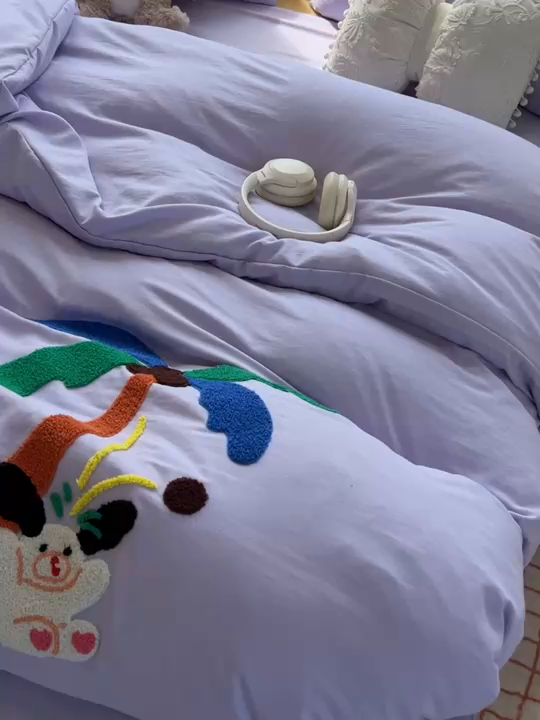 91家纺网 家纺一手货源 找家纺 韩巢家纺 2025新款毛巾绣四件套超柔水洗棉学生宿舍床上三件套（提供卖家秀） 椰子树