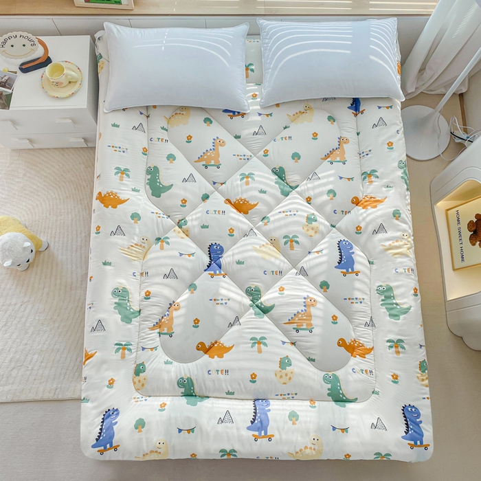 91家纺网 家纺一手货源 找家纺 缦卡琳家纺 2025新款活性生态棉纤维床垫 恐龙派对