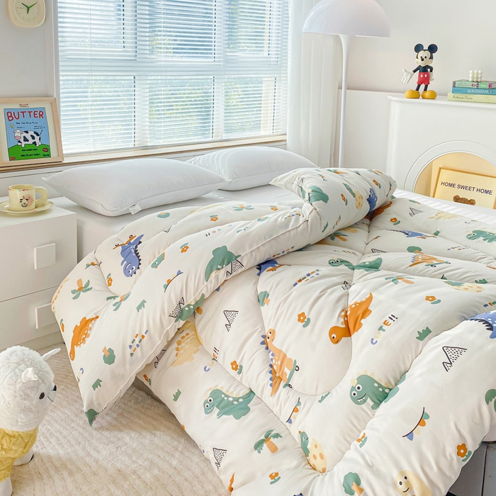 91家纺网 家纺一手货源 找家纺 缦卡琳家纺 2025新款活性生态棉纤维床垫 恐龙派对