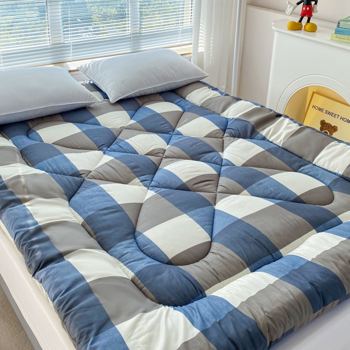 缦卡琳家纺 2025新款活性生态棉纤维床垫 蓝大格