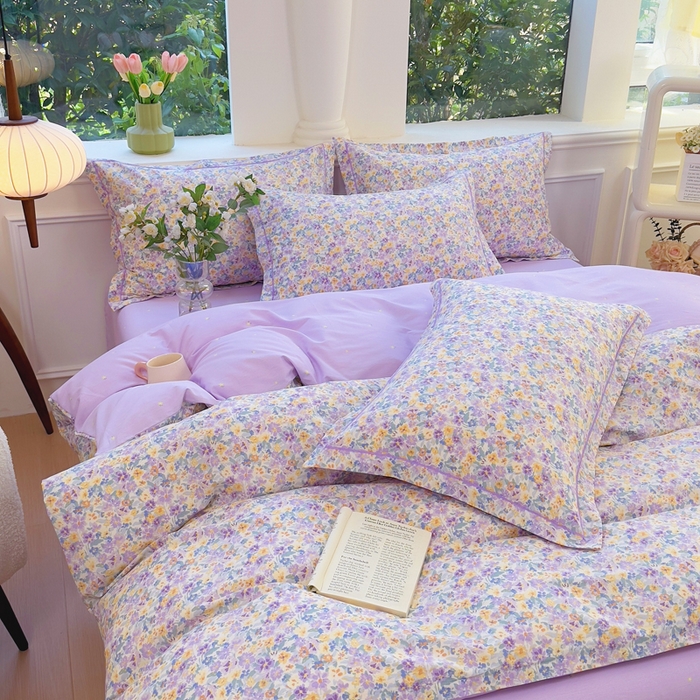 91家纺网 家纺一手货源 找家纺 铭博家纺 新款直播爆款网红全棉四件套13070印花吊边一字绣纯棉被套工艺款 烟画