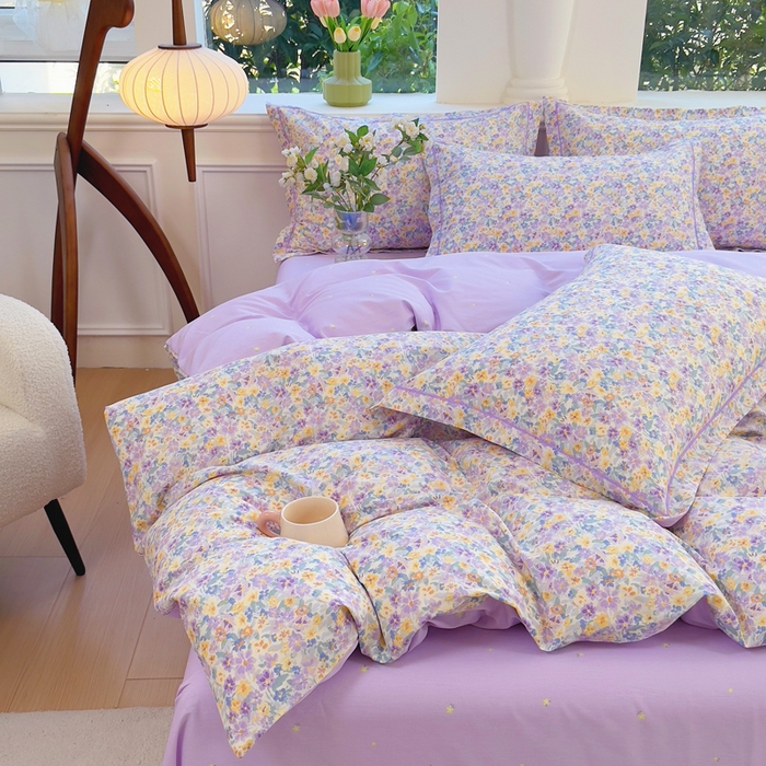 91家纺网 家纺一手货源 找家纺 铭博家纺 新款直播爆款网红全棉四件套13070印花吊边一字绣纯棉被套工艺款 烟画