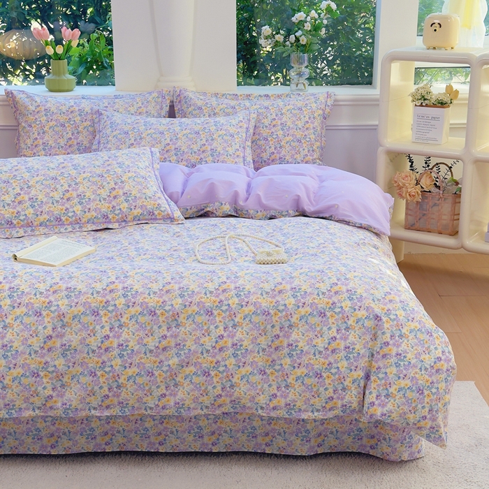 91家纺网 家纺一手货源 找家纺 铭博家纺 新款直播爆款网红全棉四件套13070印花吊边一字绣纯棉被套工艺款 烟画