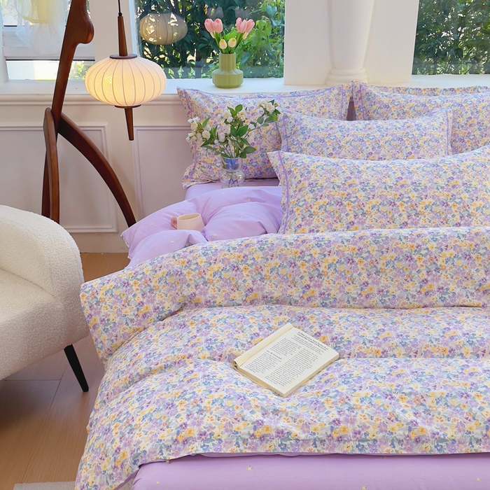 91家纺网 家纺一手货源 找家纺 铭博家纺 新款直播爆款网红全棉四件套13070印花吊边一字绣纯棉被套工艺款 烟画