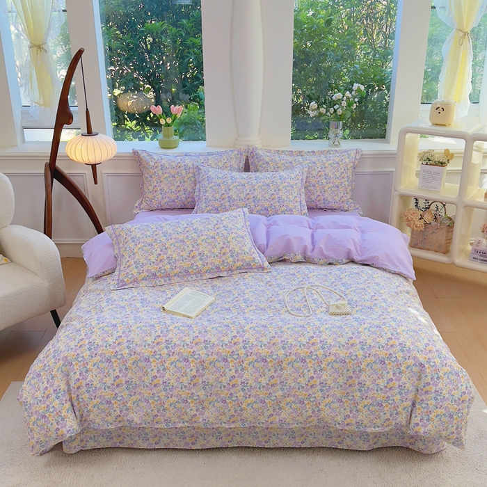 91家纺网 家纺一手货源 找家纺 铭博家纺 新款直播爆款网红全棉四件套13070印花吊边一字绣纯棉被套工艺款 烟画