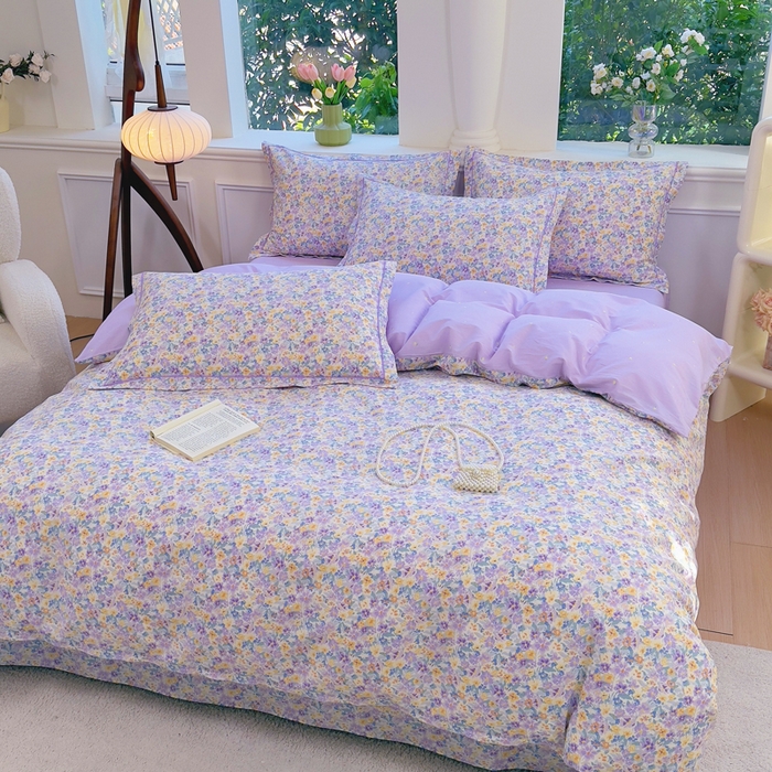 91家纺网 家纺一手货源 找家纺 铭博家纺 新款直播爆款网红全棉四件套13070印花吊边一字绣纯棉被套工艺款 烟画