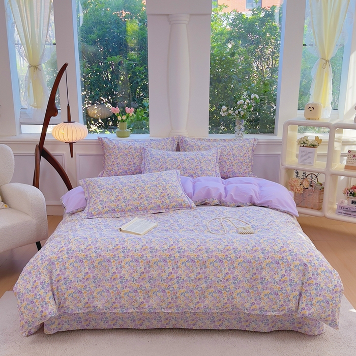 91家纺网 家纺一手货源 找家纺 铭博家纺 新款直播爆款网红全棉四件套13070印花吊边一字绣纯棉被套工艺款 烟画