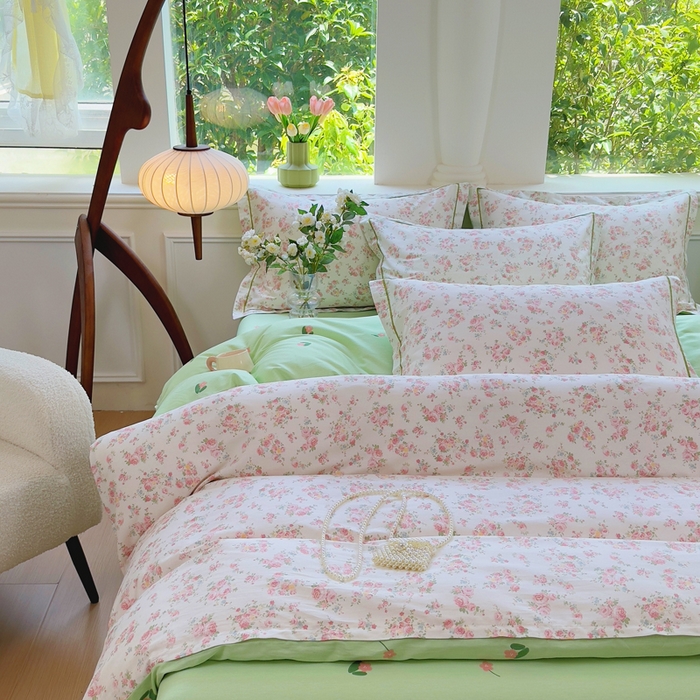 91家纺网 家纺一手货源 找家纺 铭博家纺 新款直播爆款网红全棉四件套13070印花吊边一字绣纯棉被套工艺款 韶棠-浅