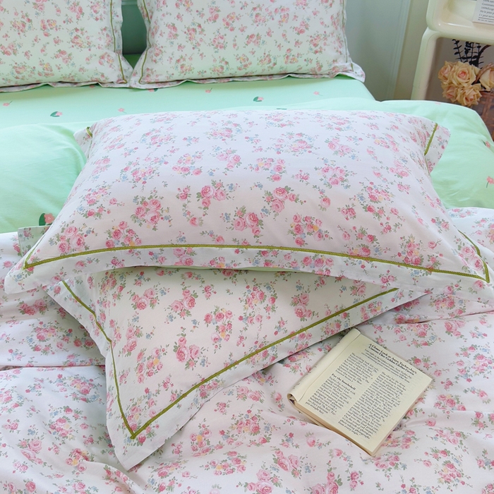 91家纺网 家纺一手货源 找家纺 铭博家纺 新款直播爆款网红全棉四件套13070印花吊边一字绣纯棉被套工艺款 韶棠-浅