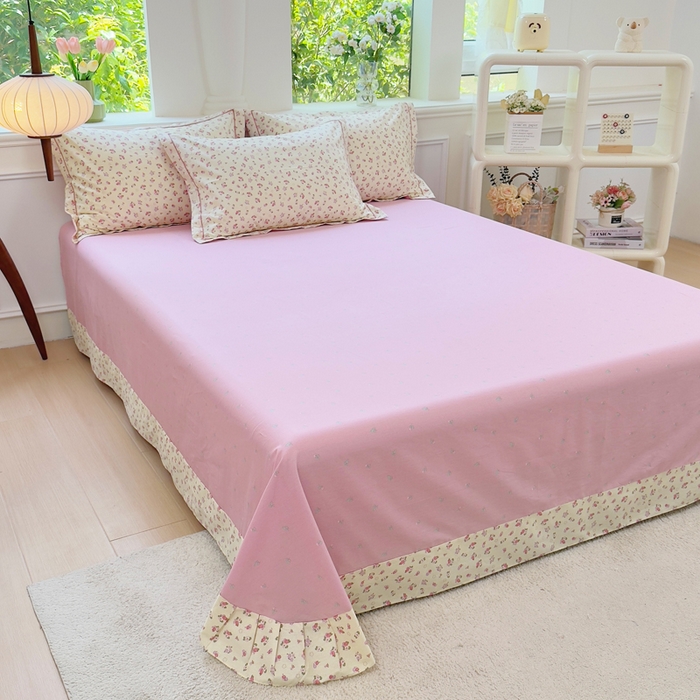 91家纺网 家纺一手货源 找家纺 铭博家纺 新款直播爆款网红全棉四件套13070印花吊边一字绣纯棉被套工艺款 细薇雨