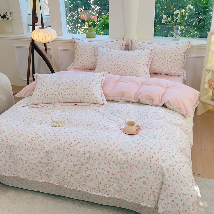 91家纺网 家纺一手货源 找家纺 铭博家纺 新款直播爆款网红全棉四件套13070印花吊边一字绣纯棉被套工艺款 绯恋