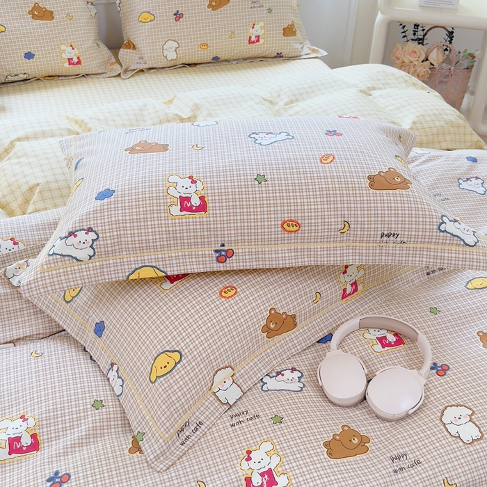 91家纺网 家纺一手货源 找家纺 铭博家纺 新款直播爆款网红全棉四件套13070印花吊边一字绣纯棉被套工艺款 格间小梦