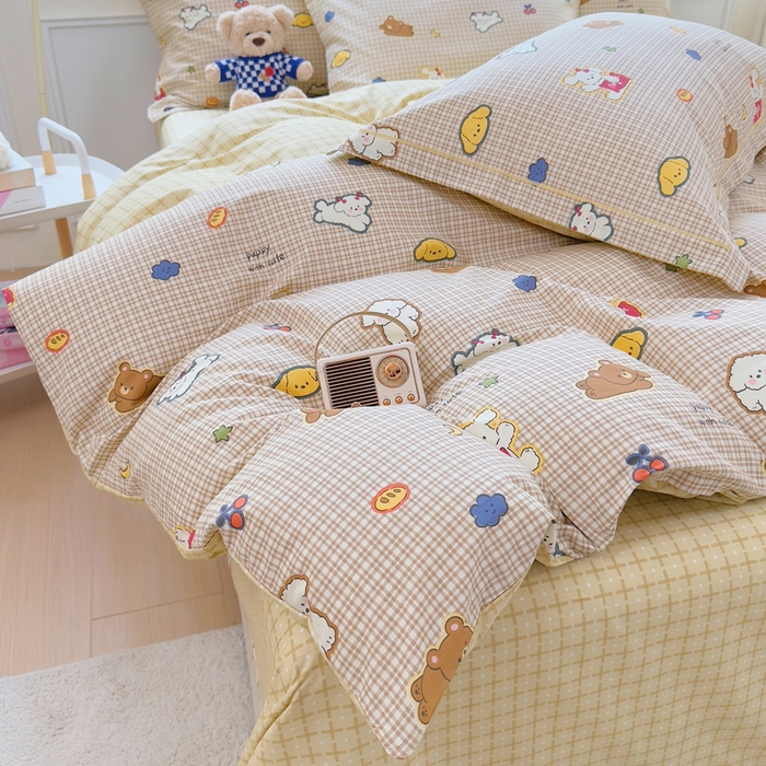 91家纺网 家纺一手货源 找家纺 铭博家纺 新款直播爆款网红全棉四件套13070印花吊边一字绣纯棉被套工艺款 格间小梦