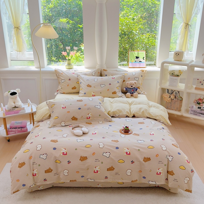 91家纺网 家纺一手货源 找家纺 铭博家纺 新款直播爆款网红全棉四件套13070印花吊边一字绣纯棉被套工艺款 格间小梦