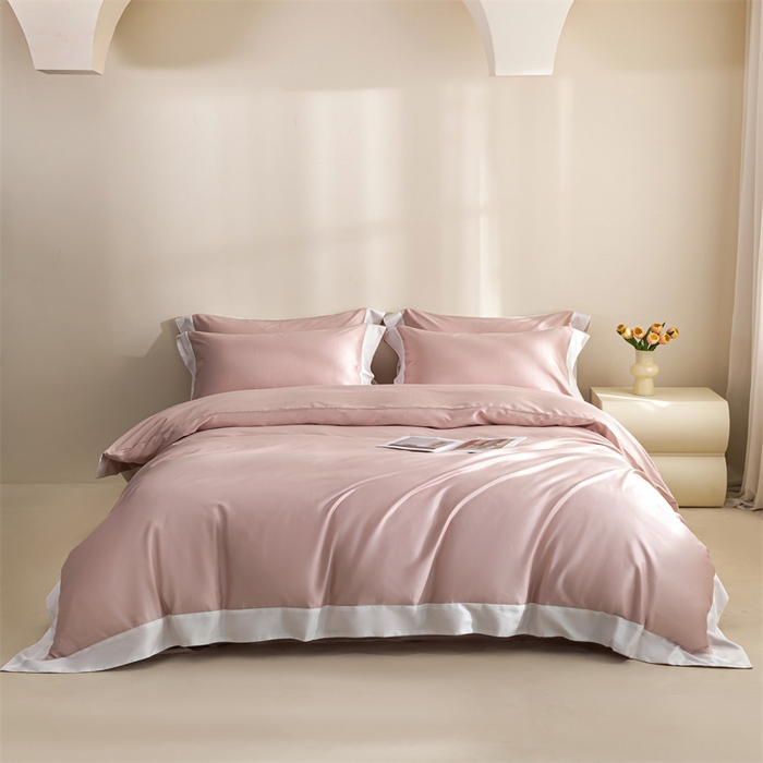 91家纺网 家纺一手货源 找家纺 （总）晶缦家纺 2025新款纯棉全棉双股100支贡缎长绒棉拼边四件套