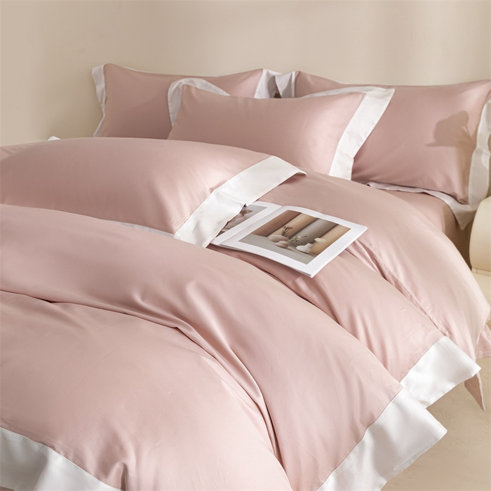 91家纺网 家纺一手货源 找家纺 （总）晶缦家纺 2025新款纯棉全棉双股100支贡缎长绒棉拼边四件套