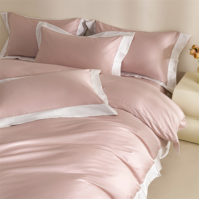 91家纺网 家纺一手货源 找家纺 （总）晶缦家纺 2025新款纯棉全棉双股100支贡缎长绒棉拼边四件套