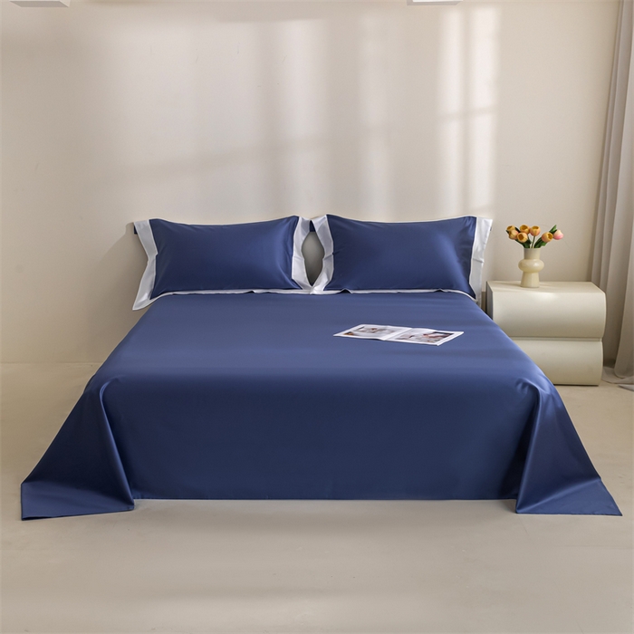 91家纺网 家纺一手货源 找家纺 晶缦家纺 2025新款纯棉全棉50支双股贡缎长绒棉拼边四件套 流光绮境-霁蓝