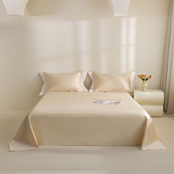 91家纺网 家纺一手货源 找家纺 晶缦家纺 2025新款纯棉全棉50支双股贡缎长绒棉拼边四件套 流光绮境-缃月