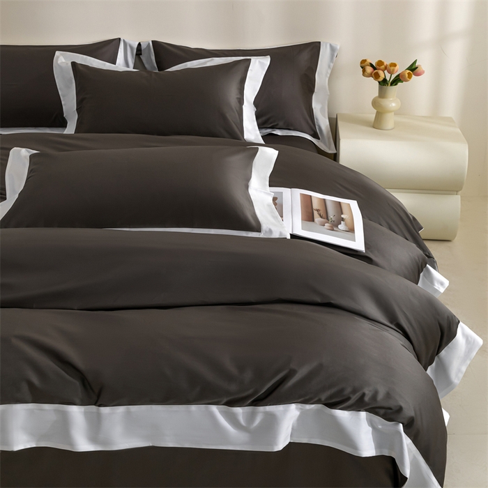 91家纺网 家纺一手货源 找家纺 晶缦家纺 2025新款纯棉全棉50支双股贡缎长绒棉拼边四件套 流光绮境-玄夜