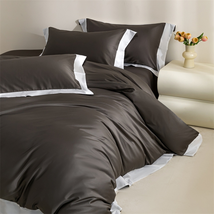 91家纺网 家纺一手货源 找家纺 晶缦家纺 2025新款纯棉全棉50支双股贡缎长绒棉拼边四件套 流光绮境-玄夜