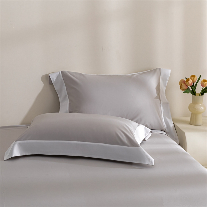 91家纺网 家纺一手货源 找家纺 晶缦家纺 2025新款纯棉全棉50支双股贡缎长绒棉拼边四件套 流光绮境-雅灰