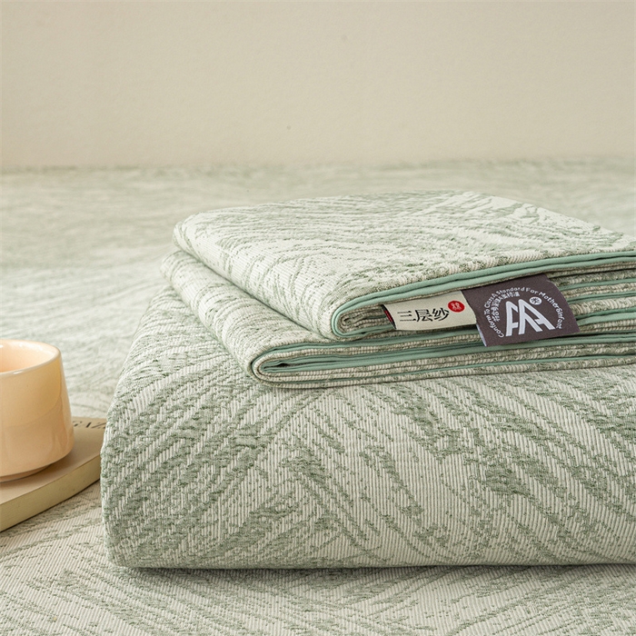 灰鲸 2025新款全棉纯棉三层纱色织提花床单 本色-绿