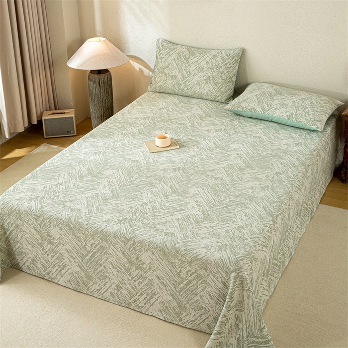 91家纺网 家纺一手货源 找家纺 灰鲸 2025新款全棉纯棉三层纱色织提花床单 本色-绿