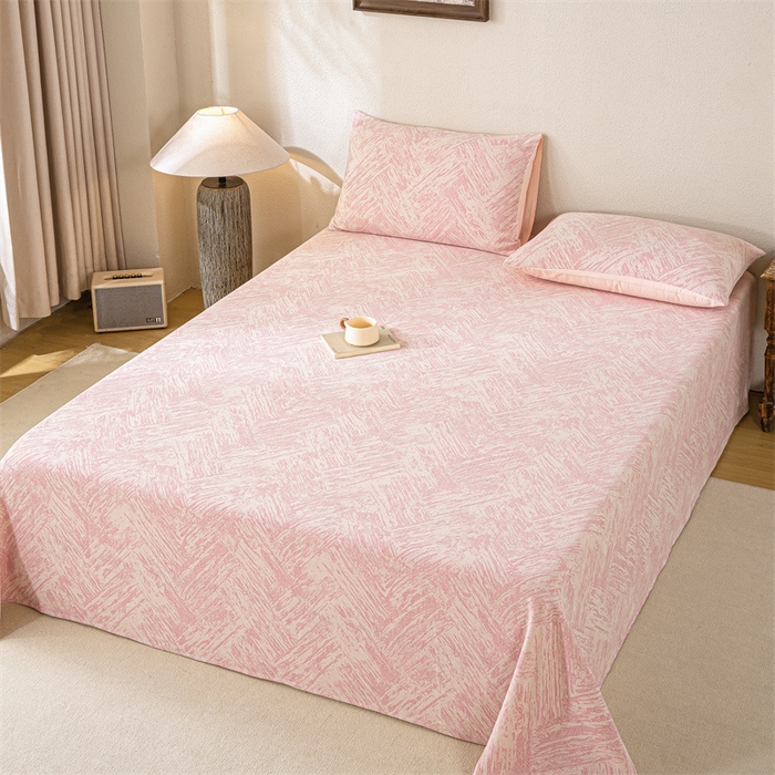 91家纺网 家纺一手货源 找家纺 灰鲸 2025新款全棉纯棉三层纱色织提花床单 本色-粉