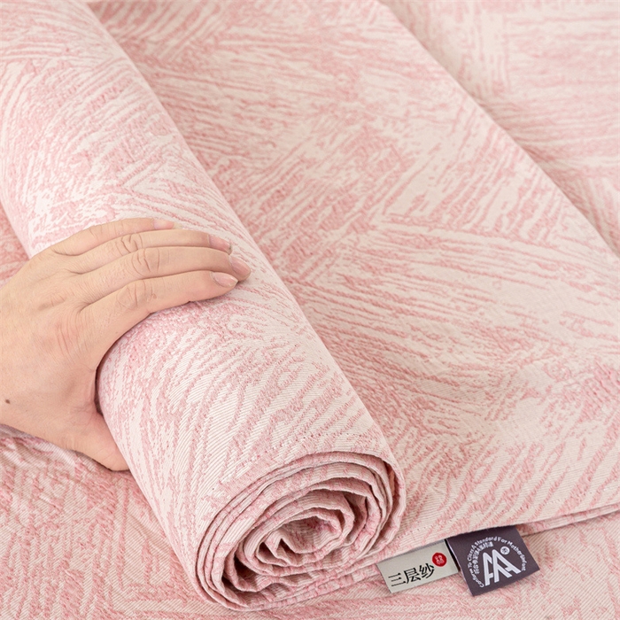 91家纺网 家纺一手货源 找家纺 灰鲸 2025新款全棉纯棉三层纱色织提花床单 本色-粉
