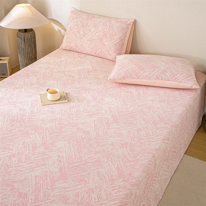 91家纺网 家纺一手货源 找家纺 灰鲸 2025新款全棉纯棉三层纱色织提花床单 本色-粉