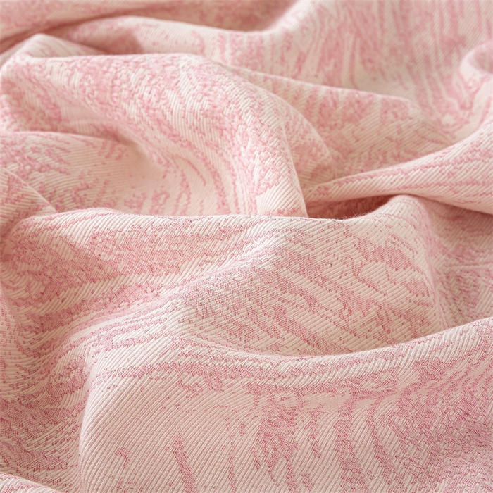 91家纺网 家纺一手货源 找家纺 灰鲸 2025新款全棉纯棉三层纱色织提花床单 本色-粉