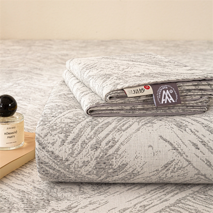 灰鲸 2025新款全棉纯棉三层纱色织提花床单 本色-灰