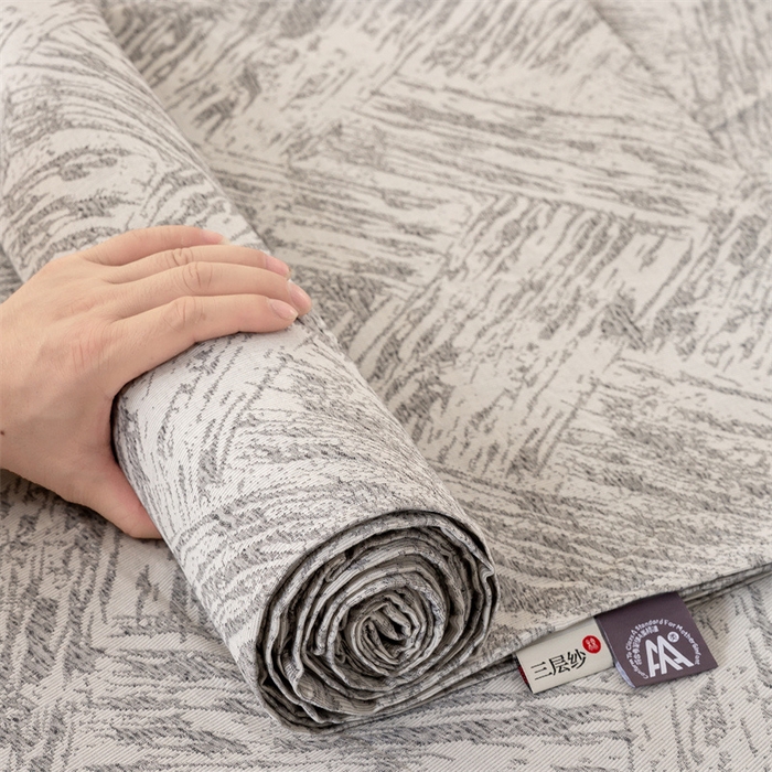 91家纺网 家纺一手货源 找家纺 灰鲸 2025新款全棉纯棉三层纱色织提花床单 本色-灰