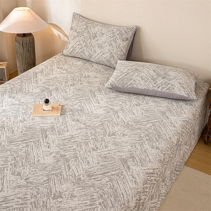 91家纺网 家纺一手货源 找家纺 灰鲸 2025新款全棉纯棉三层纱色织提花床单 本色-灰