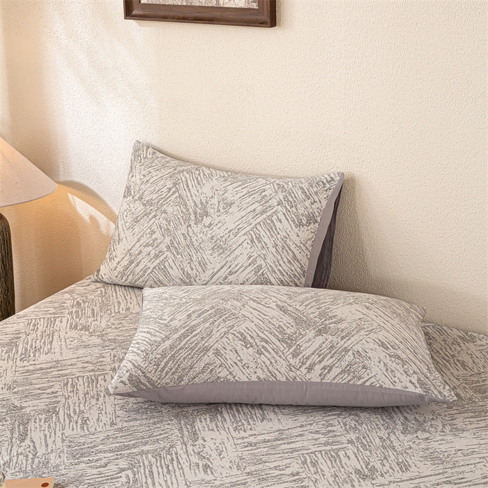 91家纺网 家纺一手货源 找家纺 灰鲸 2025新款全棉纯棉三层纱色织提花床单 本色-灰