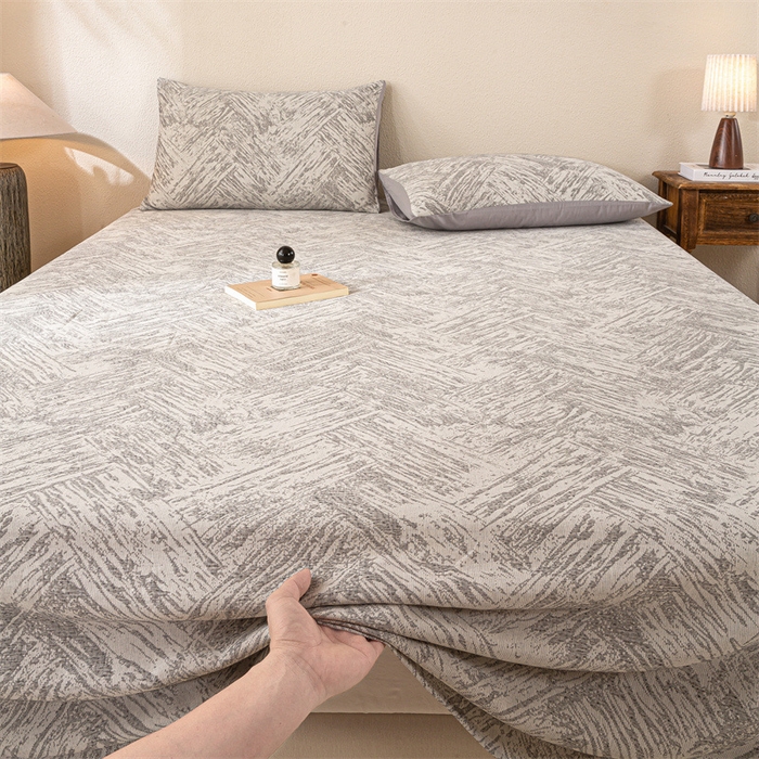91家纺网 家纺一手货源 找家纺 灰鲸 2025新款全棉纯棉三层纱色织提花床单 本色-灰