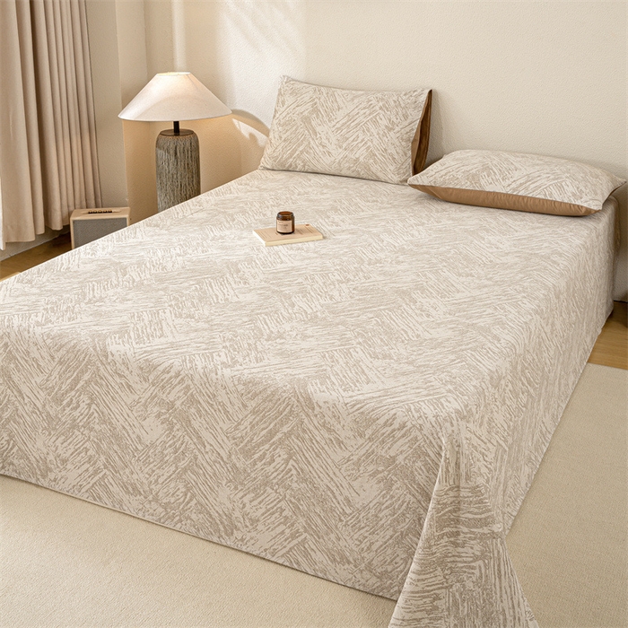 91家纺网 家纺一手货源 找家纺 灰鲸 2025新款全棉纯棉三层纱色织提花床单 本色-咖