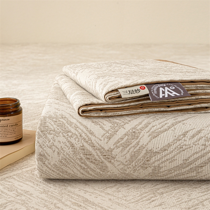 灰鲸 2025新款全棉纯棉三层纱色织提花床单 本色-咖