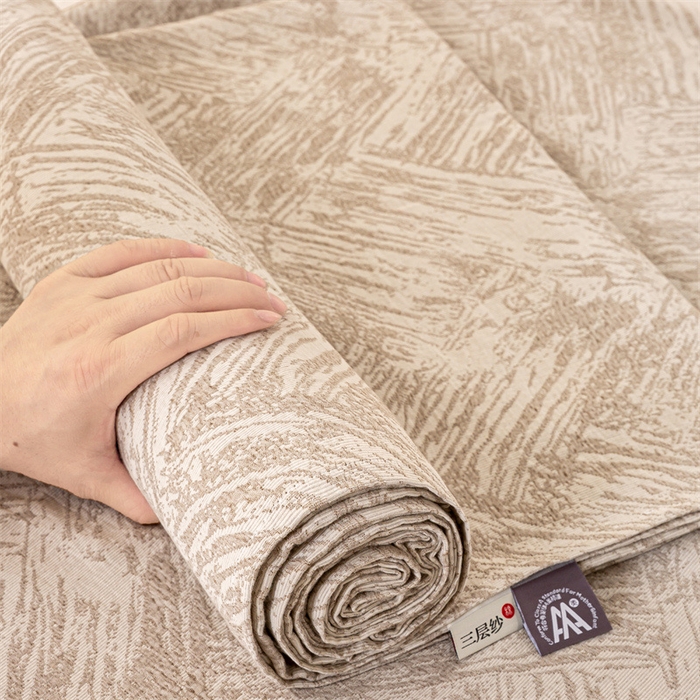 91家纺网 家纺一手货源 找家纺 灰鲸 2025新款全棉纯棉三层纱色织提花床单 本色-咖